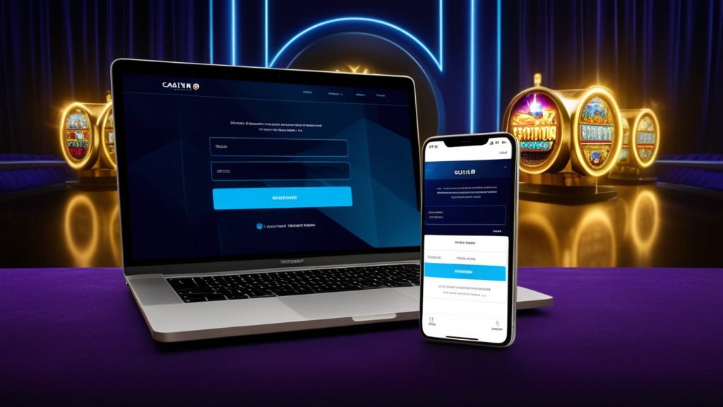 Laptop and smartphone displaying the same casino login form in a dark setting