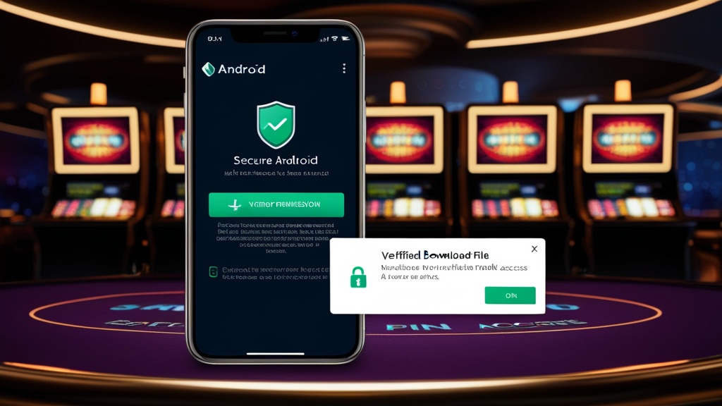 Android phone showing an APK permission prompt in a casino-themed setting