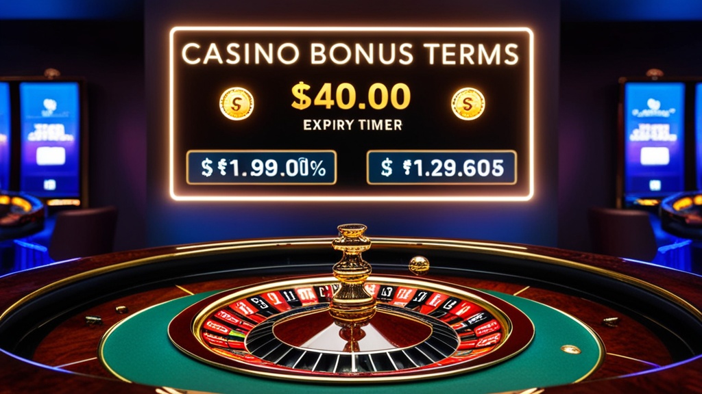 Casino bonus terms board with wagering, expiry, and cashout details