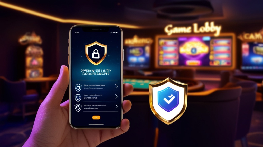 Smartphone with a security shield and compatibility checklist in a casino setting