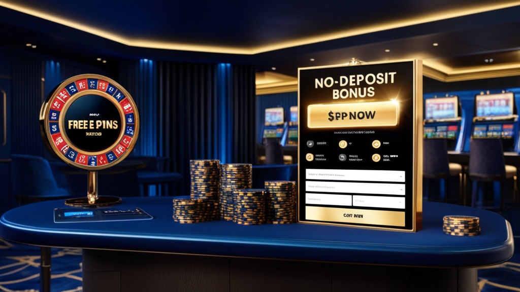 Casino screen showing a no-deposit bonus and free spins offer