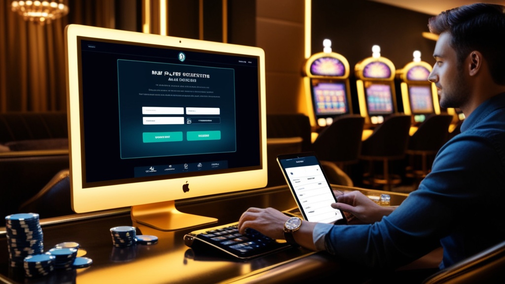 Casino registration form with email verification in a dark glowing room
