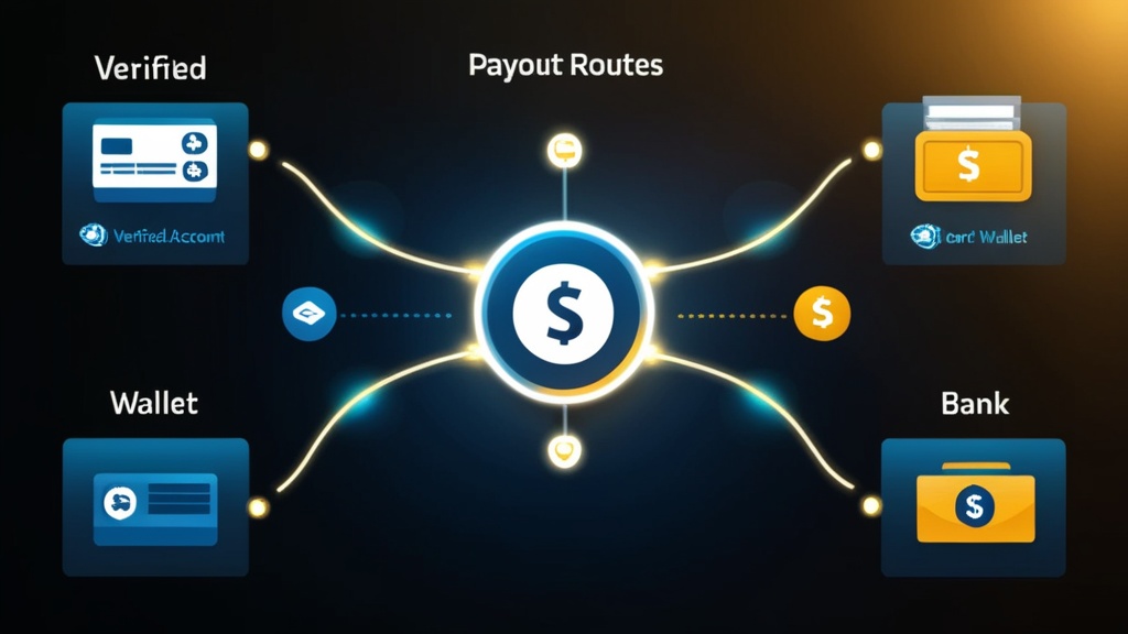 Cashout routes shown from a casino account to different payment methods